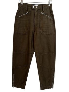 Frame Moto Zip Barrel Jeans Washed Army Green Size 27 Contemporary Utility
